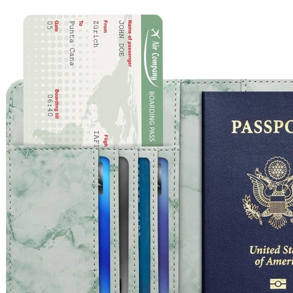 Womans Green Marble Passport Holder Nwt